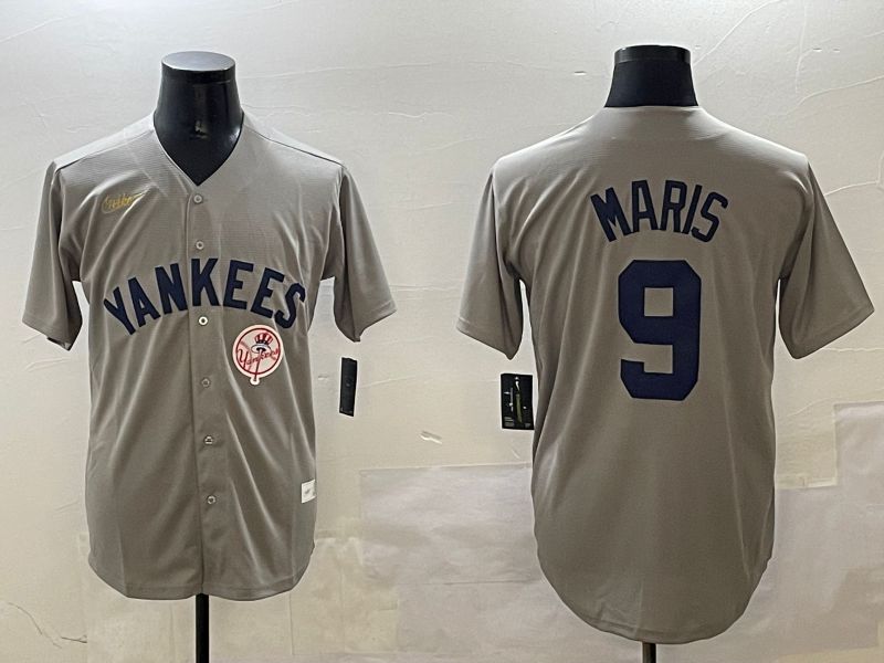 Men New York Yankees 9 Maris Grey Throwback Game 2025 Nike MLB Jersey style 6